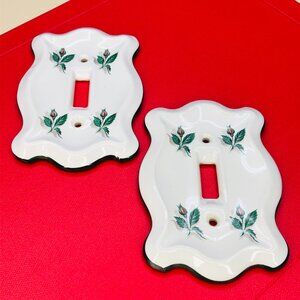 Vintage Yale & Towne Porcelain Floral Switch Light Single Toggle Plate Cover Set